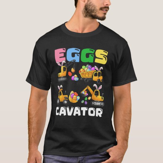 Eggs Cavator Easter Bunny Construction Trucks Boys Tシャツ (正面)