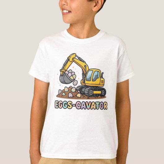 Eggs Cavator Funny Easter Excavator Boys Design Tシャツ (正面)
