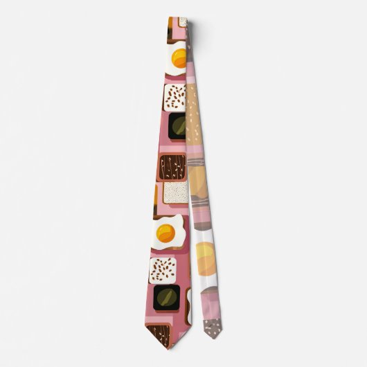 Eggs on Toast Pattern Tie – Fun Breakfast Food Ill ネクタイ (正面)