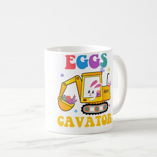 Eggscavator Easter Day Excavator Hunting Egg Bunny コーヒーマグカップ (正面右)