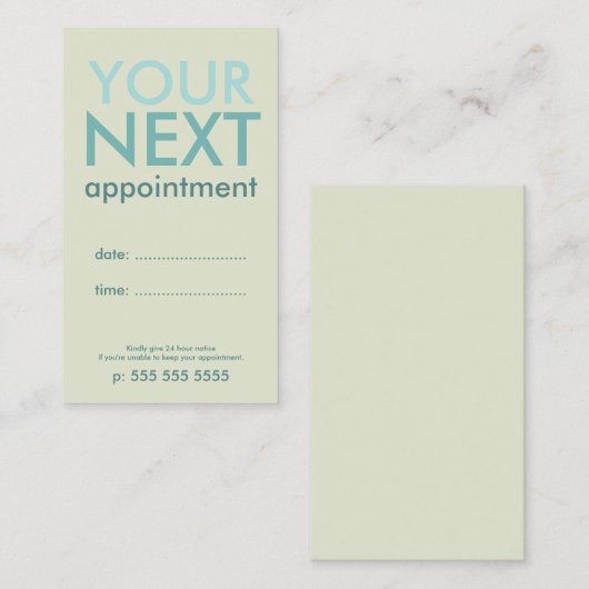 EggshellミニマルとCyanの基本アポイントメントカード 予約カード (正面/裏面)