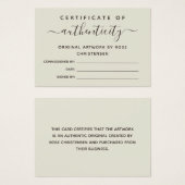 Eggshell Brownスクリプトの真正性証明書 (正面&裏面)