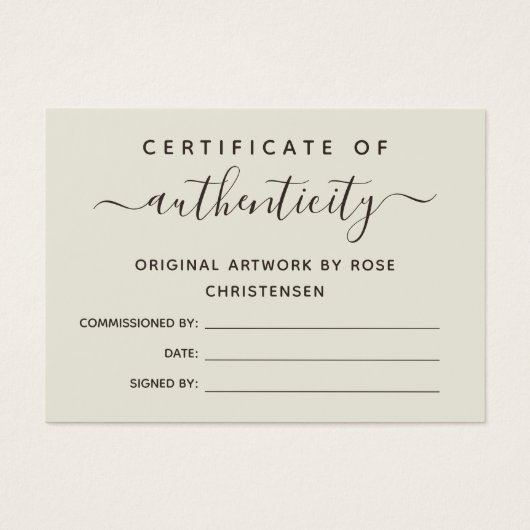 Eggshell Brownスクリプトの真正性証明書 (正面)