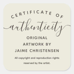 Eggshell Chic Script Certificate of Authenticity スクエアシール
