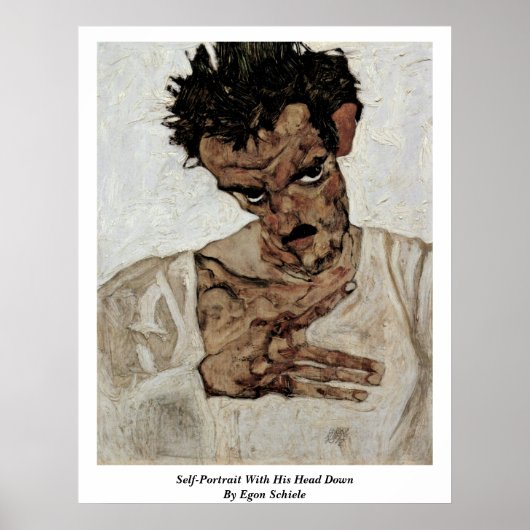 Egon Schieleによって頭を下げた自己の肖像画 ポスター (正面)