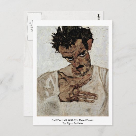 Egon Schieleによって頭を下げた自己の肖像画 ポストカード (正面/裏面)
