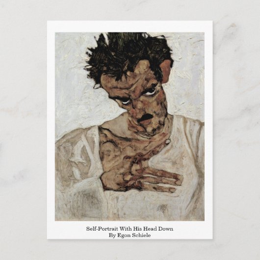 Egon Schieleによって頭を下げた自己の肖像画 ポストカード (正面)
