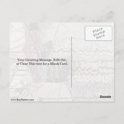 Egon Schieleによる波打つ水の帆船 ポストカード (裏面)