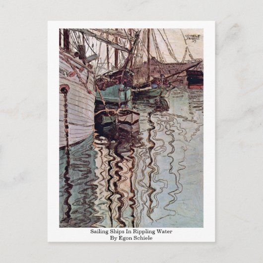 Egon Schieleによる波打つ水の帆船 ポストカード (正面)