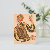 Egon Schiele – アームレット付きセルフポートレストライプのート ポストカード (スタンド正面)