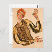 Egon Schiele – アームレット付きセルフポートレストライプのート ポストカード (正面/裏面)