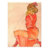 Egon Schiele – オレンジ色の赤いドレスを着た女性の膝立て フォトプリント (正面)