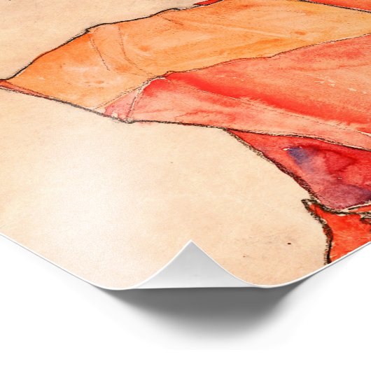 Egon Schiele – オレンジ色の赤いドレスを着た女性の膝立て フォトプリント (角)