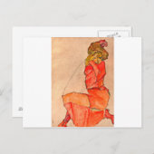 Egon Schiele – オレンジ色の赤いドレスを着た女性の膝立て ポストカード (正面/裏面)