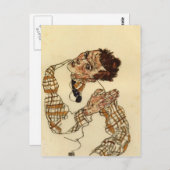 Egon Schiele – シャツ付き自己市松模様に画像 ポストカード (正面/裏面)