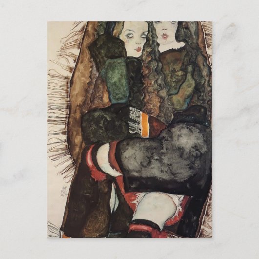 Egon Schiele – フリンジド毛布の2人の女の子 ポストカード (正面)