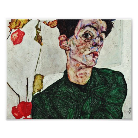 Egon Schiele – ランタン付きセルフポートレ中国のート フォトプリント (正面)
