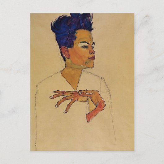 Egon Schiele – 手を胸に描いたセルフポートレート ポストカード (正面)