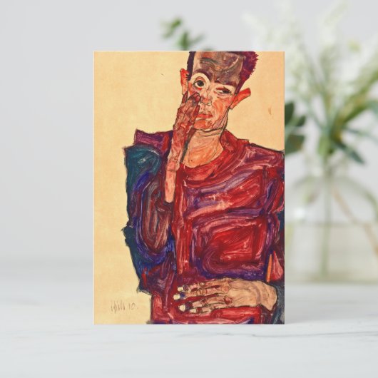Egon Schiele – 眼瞼を引いたセルフポートレート エンクロージャーカード (スタンド正面)