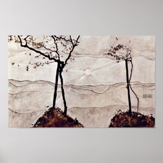 Egon Schiele – 秋の太陽と木 ポスター (正面)