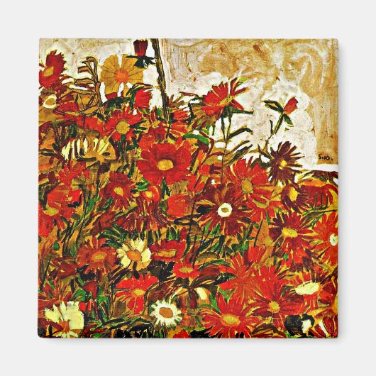 Egon Schiele 絵画's, Field of Flowers マグネット (正面)