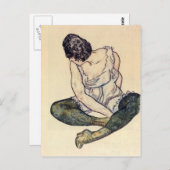 Egon Schiele – 緑のストッキングを持つ着席した女性 ポストカード (正面/裏面)