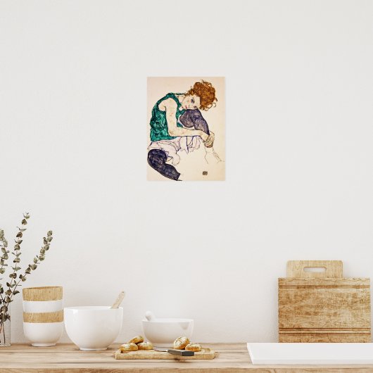 Egon Schiele – 脚を上げて座る女描性 ポスター (キッチン)