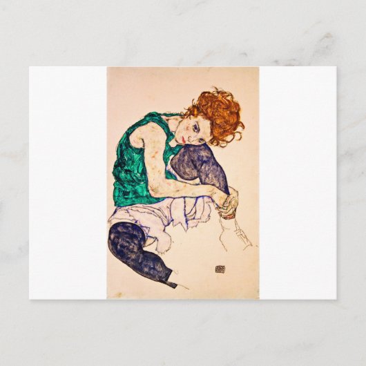 Egon Schiele – 脚を上げて座る女描性 ポストカード (正面)