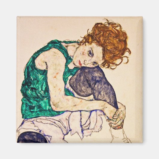 Egon Schiele – 脚を上げて座る女描性 マグネット (正面)