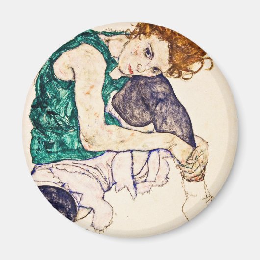 Egon Schiele – 脚を上げて座る女描性 マグネット (正面)