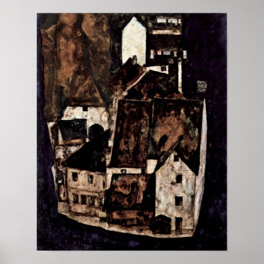 Egon Schiele – 青い川に死んだ都市 ポスター (正面)