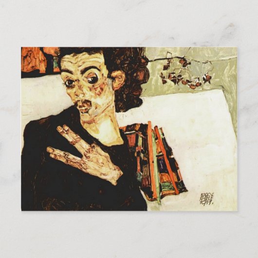 Egon Schiele – 黒い花瓶と自画像 ポストカード (正面)