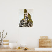 Egon Schiele Edithドレスレストライプのス、座って ポスター (キッチン)