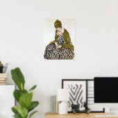 Egon Schiele Edithドレスレストライプのス、座って ポスター (ホームオフィス)