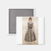 Egon Schiele - Edith Schiele in ストライプの Dress 1915 マグネット (正面/裏面)