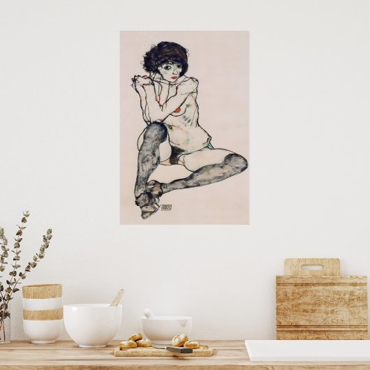 Egon Schiele Expressionism Print Sitzender ポスター (キッチン)