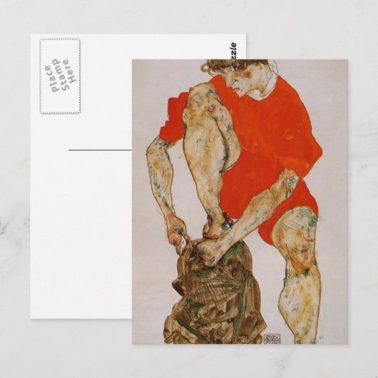 Egon Schiele-Female in Red Jacket & Pants ポストカード (正面/裏面)