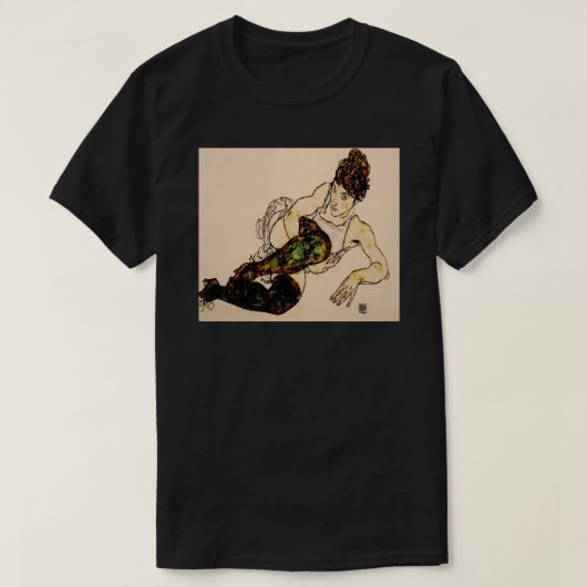 Egon Schiele - Reclining Woman with Green Stocking Tシャツ (デザイン正面)