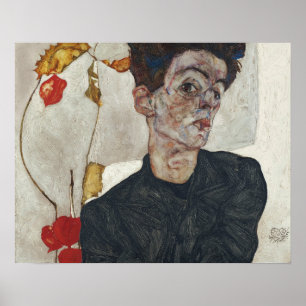 Egon Schiele Self Portrait with Physalis ポスター
