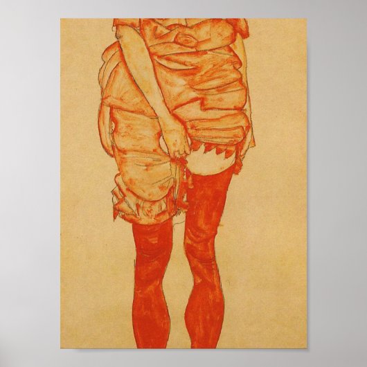 Egon Schiele - Standing Woman In Red 1913 ポスター (正面)