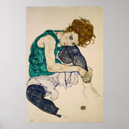Egon Schiele Woman Painting Expressionist Portrait ポスター (正面)