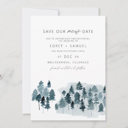 EGRET石板ブルー水救色私たちの新しい日付インビ 招待状 (正面)