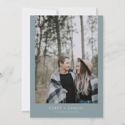 EGRET石板ブルー水救色私たちの新しい日付インビ 招待状 (裏面)