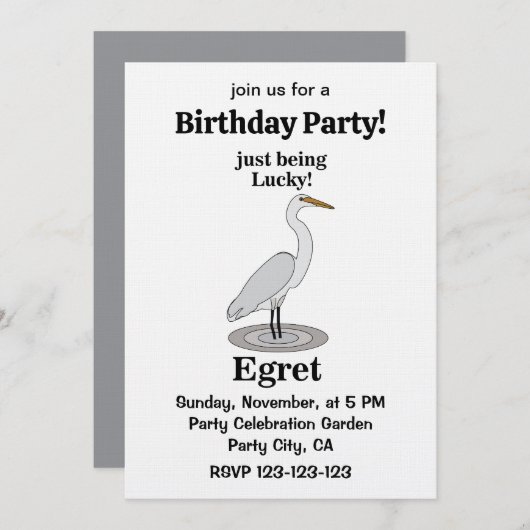 Egret Lucky Bird Birthday Party 招待状 (正面/裏面)