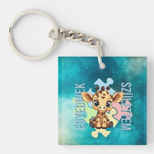Egyedinek születtem – kedves zsiráfos design キーホルダー (正面)