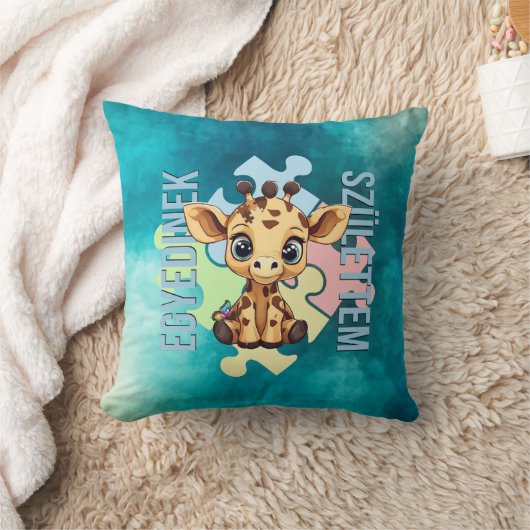 Egyedinek születtem – kedves zsiráfos design クッション (ブランケット)