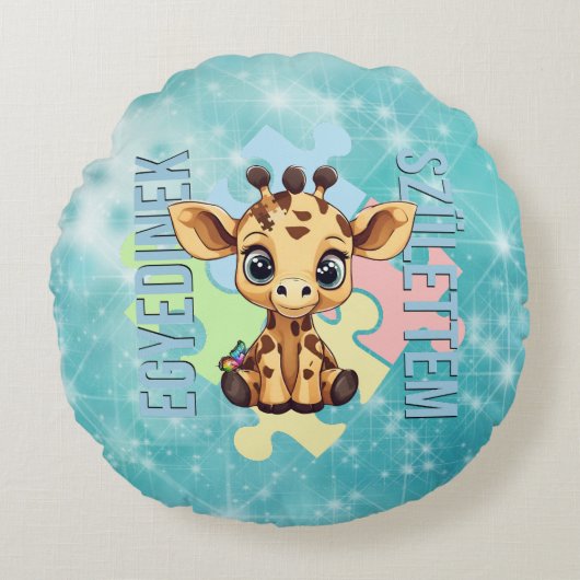 Egyedinek születtem – kedves zsiráfos design ラウンドクッション (正面)