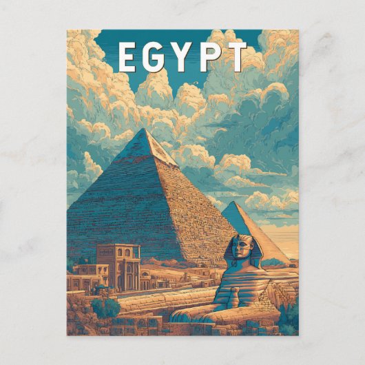 Egypt Illustration Travel Art Vintage ポストカード (正面)