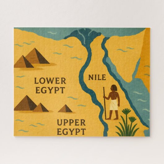 Egypt Nile Map Mystique Puzzle Blue Gold ジグソーパズル (横)