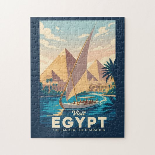 Egypt Pyramid Illustration Travel Art Vintage ジグソーパズル (縦)